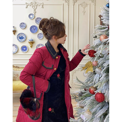 Midnight Rose Red Christmas Down Coat