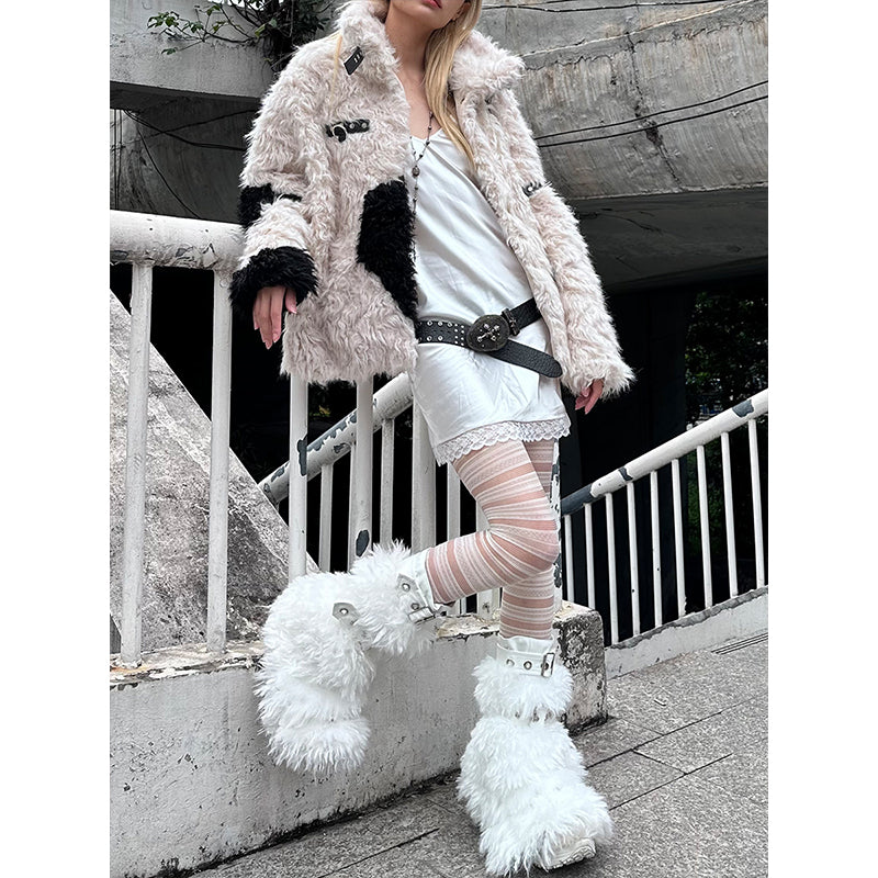 rebellious bunny black and white patchwork fur coat