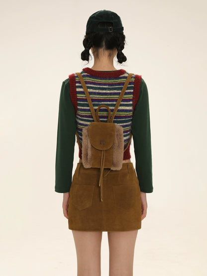 Suede Patchwork Mini Backpack