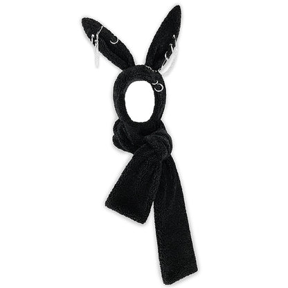 Rebel Bunny Plush Scarf Hat Wearing Rings and Small Ears Folding at will Original Design