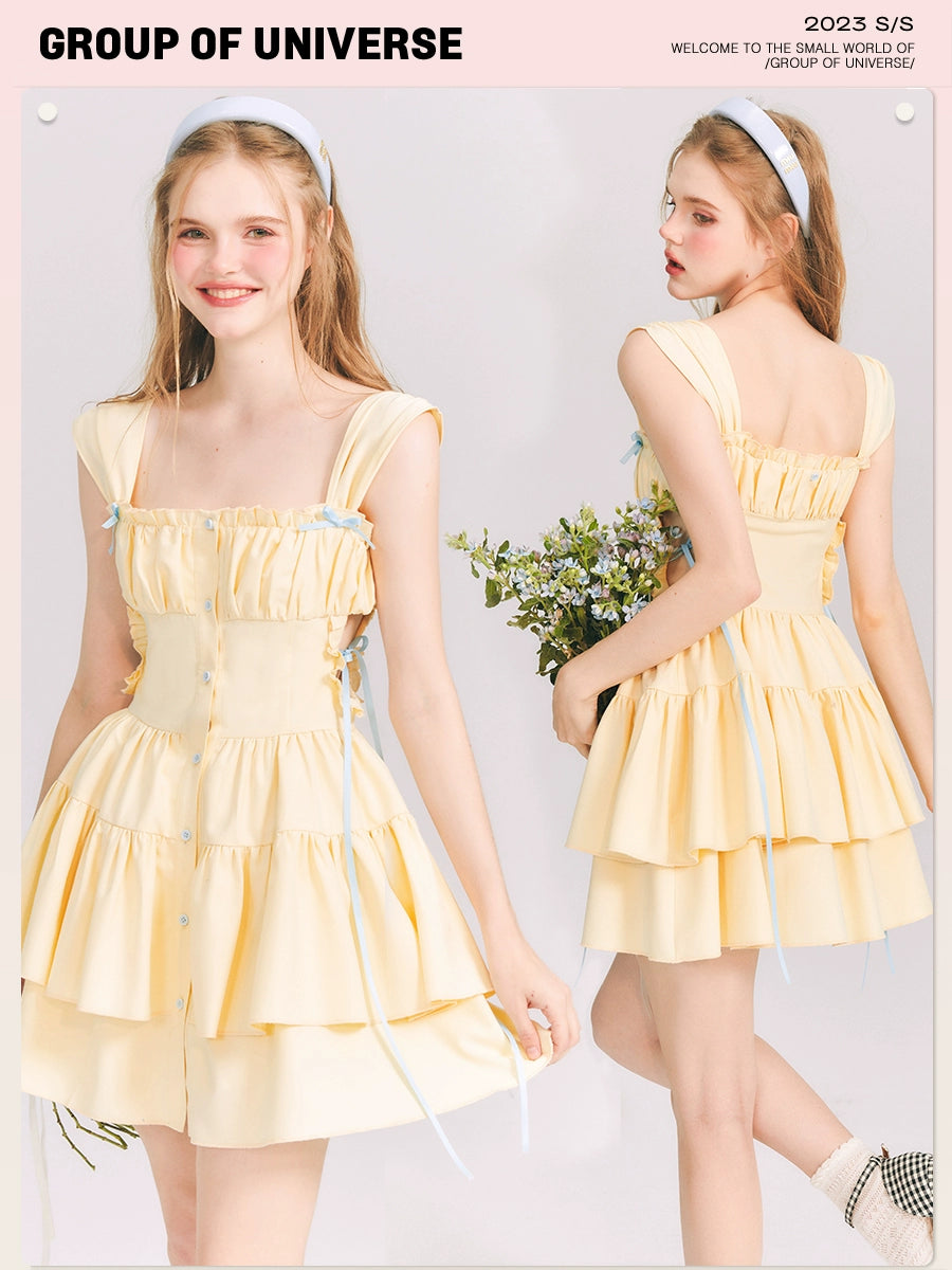 LA Lemon Summer - Yellow Ruffle Poncho Dress