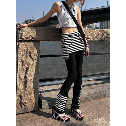 striped patchwork pants skirt