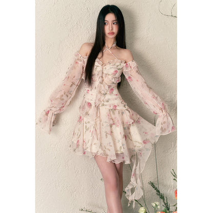 Light Rose Cross Strap Long Dress