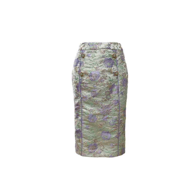 Embossed Jacquard Wrapped Hip High Waist Skirt