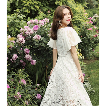 White Butterfly Spliced Long Dress