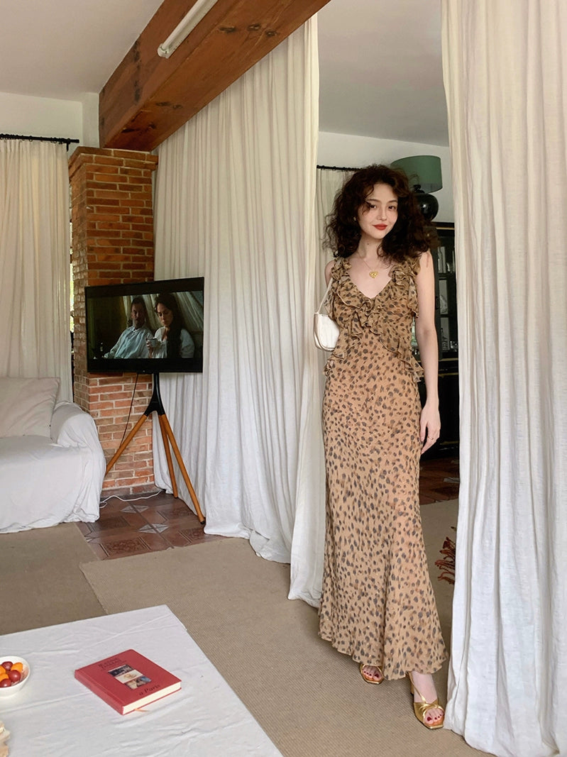 Vestido de leopardo vintage francés: elegancia de verano