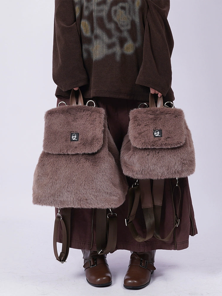 Y2K Macaron Fleece Fur Backpack