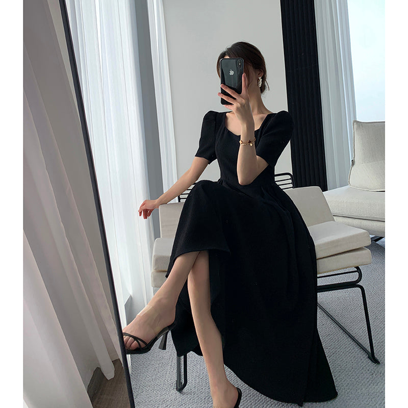 Elegant Black Square Neck Skirt