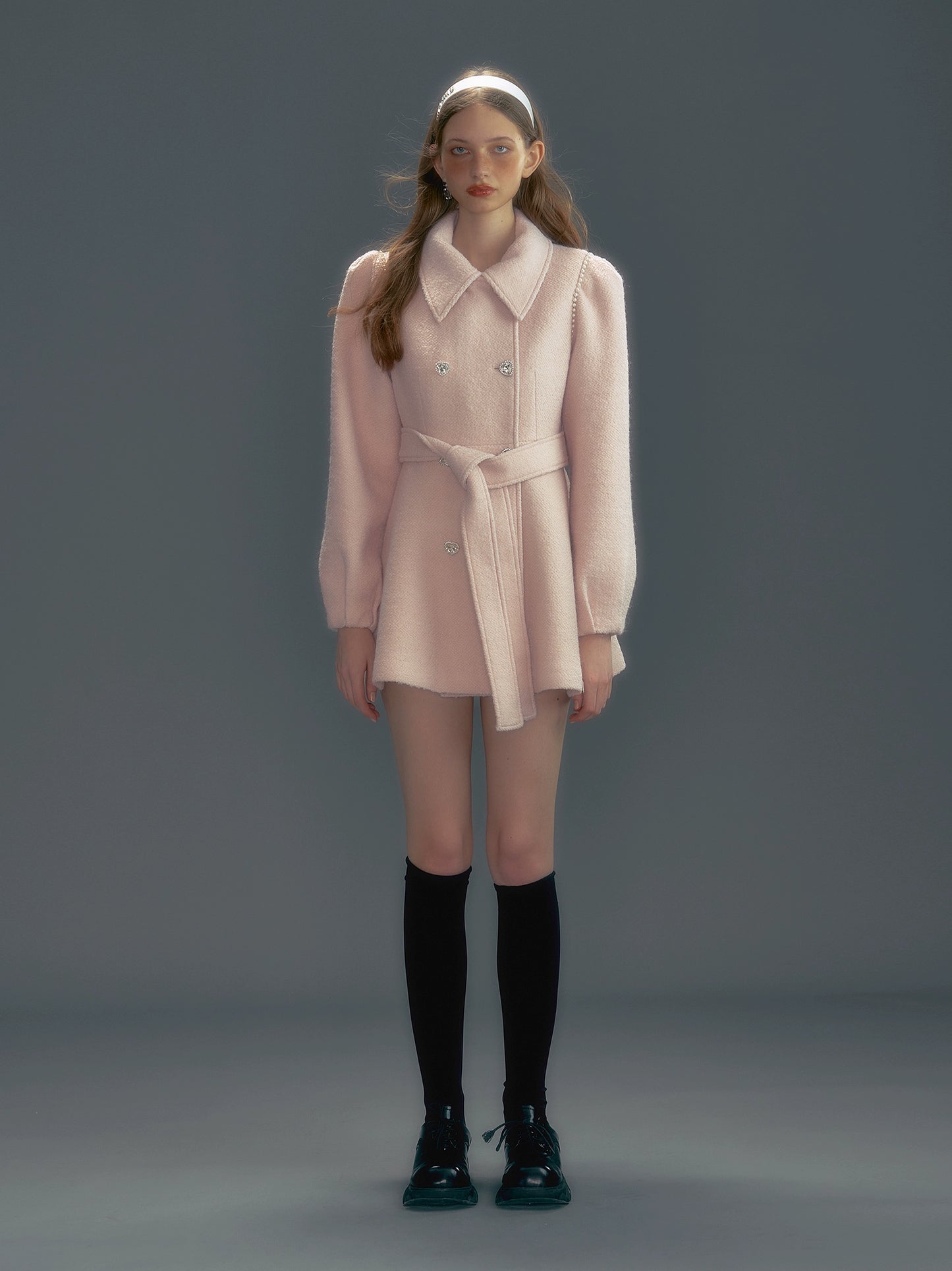 Manteau de laine de lapin en jade rose