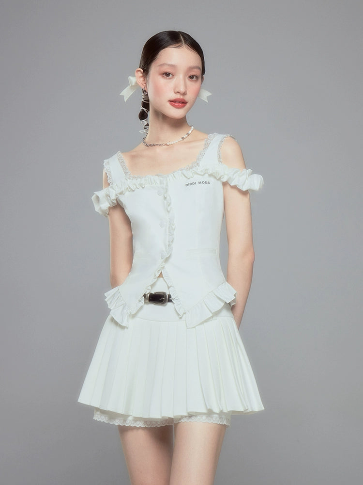 Fairy Slim - Lace A-line White Skirt Pants