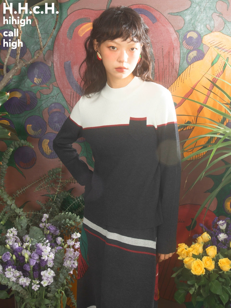 Stripe Contrast Pocket Long Sleeve Sweater