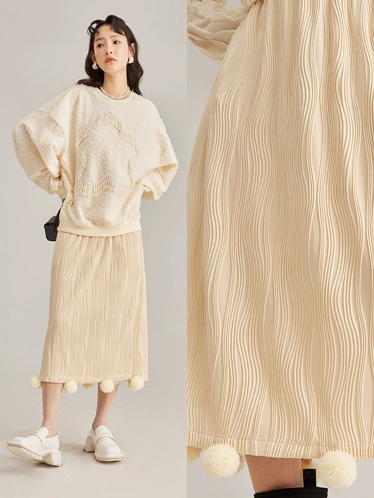 3D Wool Ball Knit Skirt