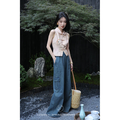 Retro Wide Pants with Pocket