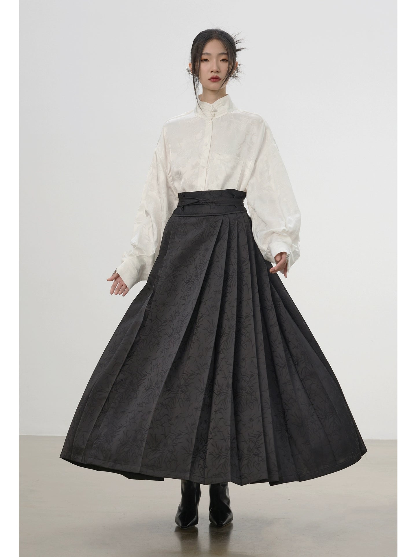 Chinese Collar Shirt Skirt Set