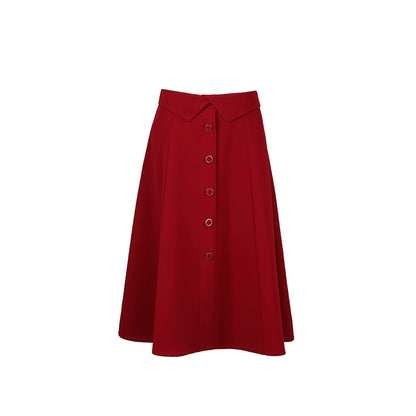 Solid Color A-line High Waist Skirt