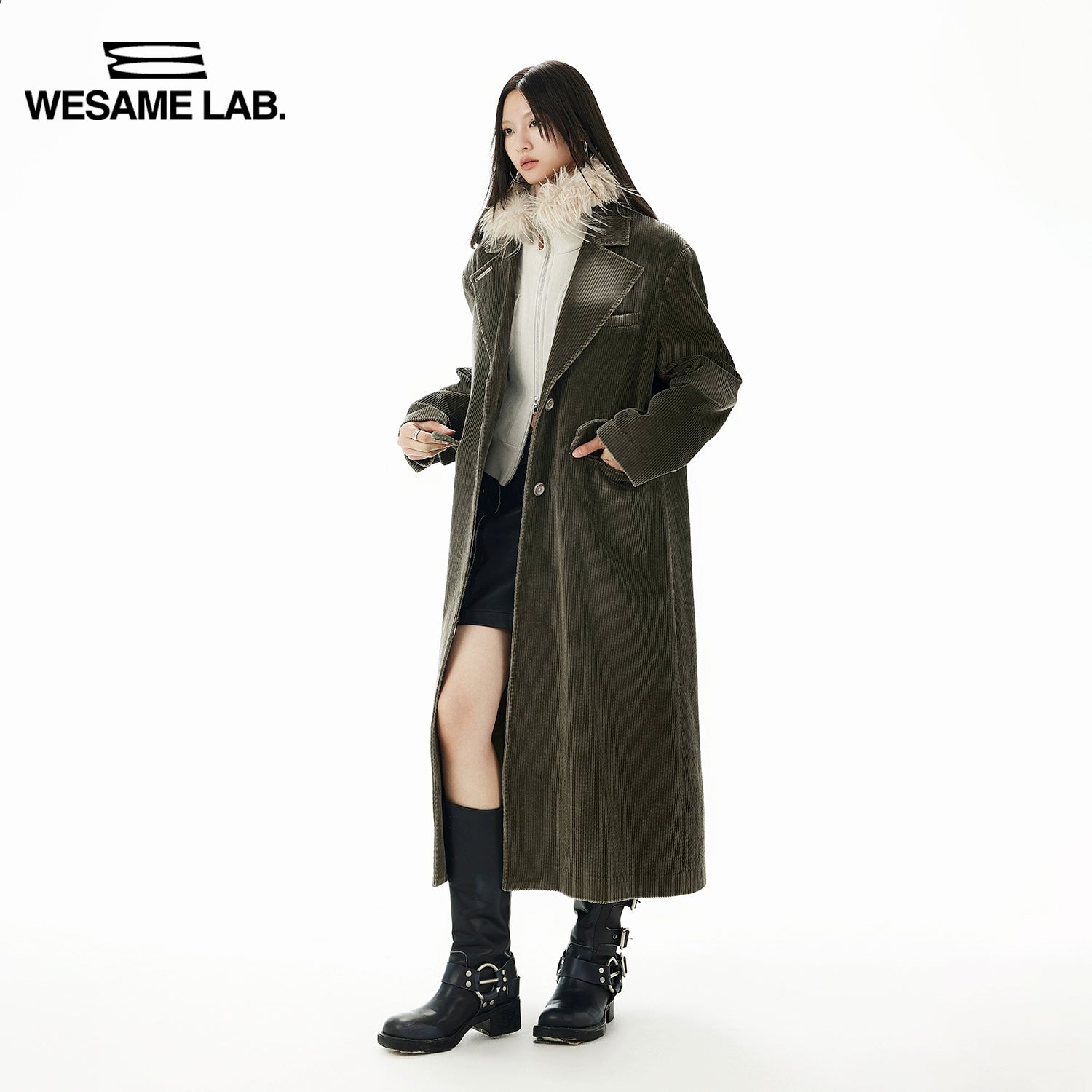 Simple Retro Corduroy Loose Washed Long Trench Coat