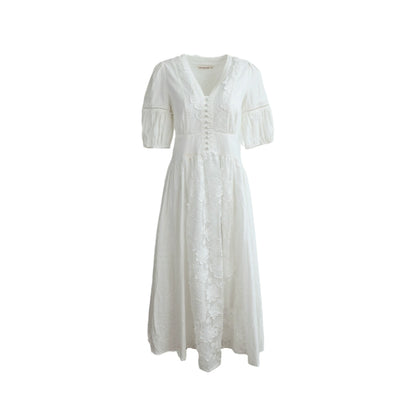 White Moon Cotton & Hemp Lace Splice Dress