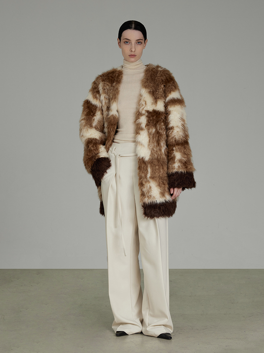 Mela Fleece Fur Contrast Coat