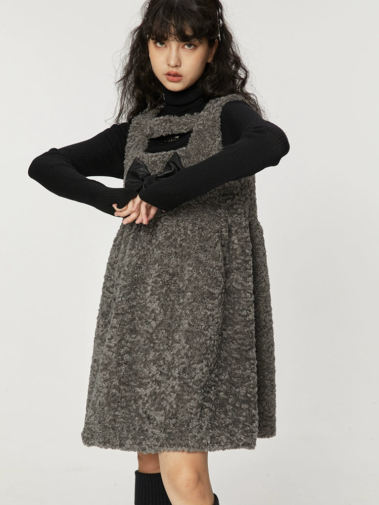 Grey Lamb Hair Tank Dress