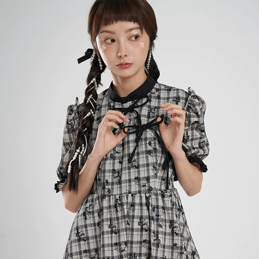 Checker Bow Cheongsam Doll Skirt