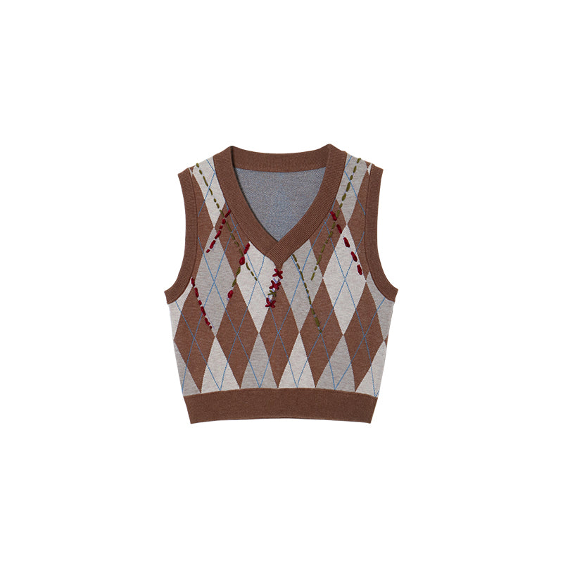 Check Knit V-Neck Vest