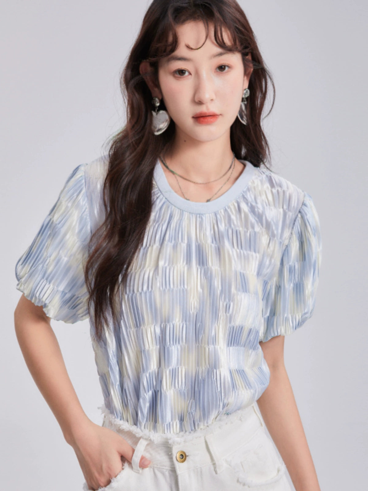 Diamond Sea Ice Blue Pleated T-shirt Skirt Set