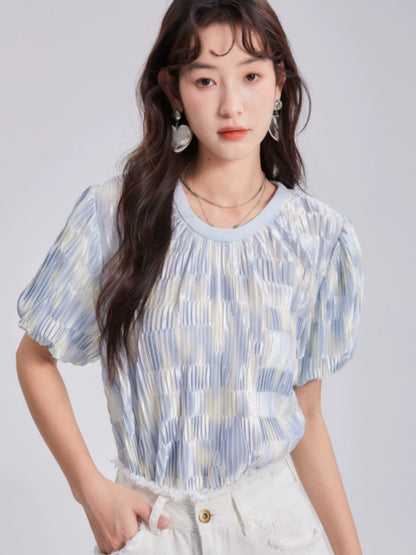 Diamond Sea Ice Blue Pleated T-shirt Skirt Set