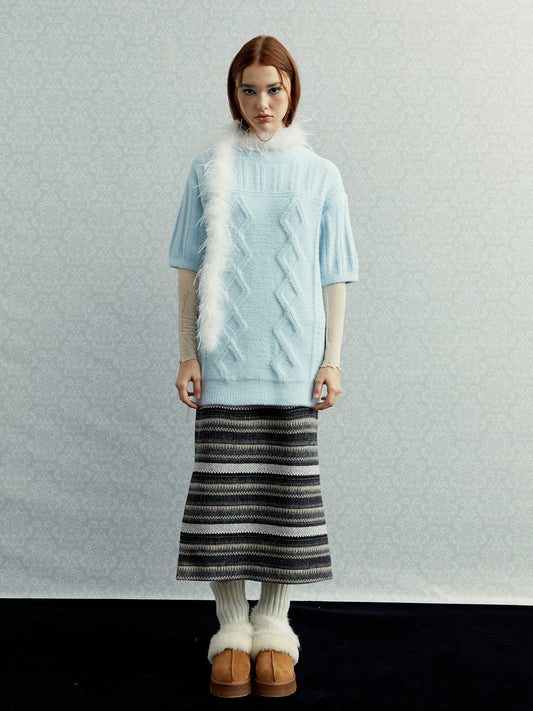 Grey Wool Striped Skirt
