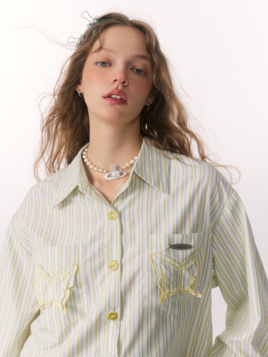 High Grade Butterfly Vertical Stripe Long Sleeve Shirt