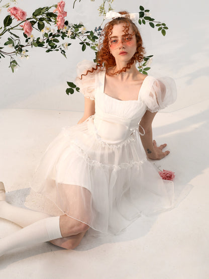 Oxygen Desire - Organza Bubble Sleeve Mini Dress