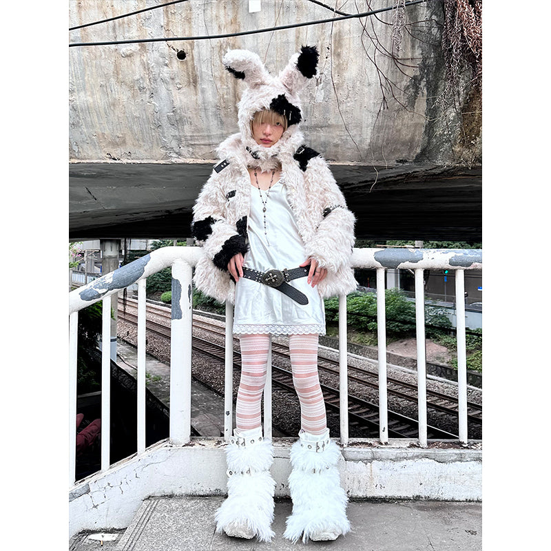 rebellious little rabbit black and white patchwork rabbit ear hat