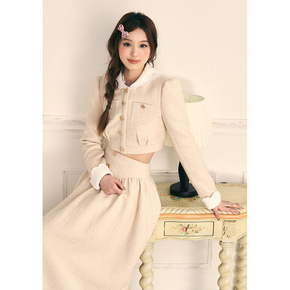 Gold Button Coat & Long Skirt Set