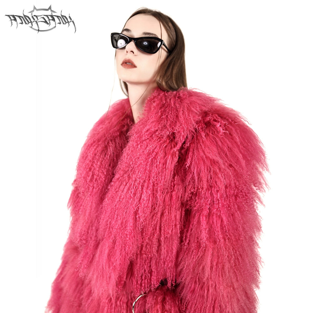 Pink Wool Fur Coat