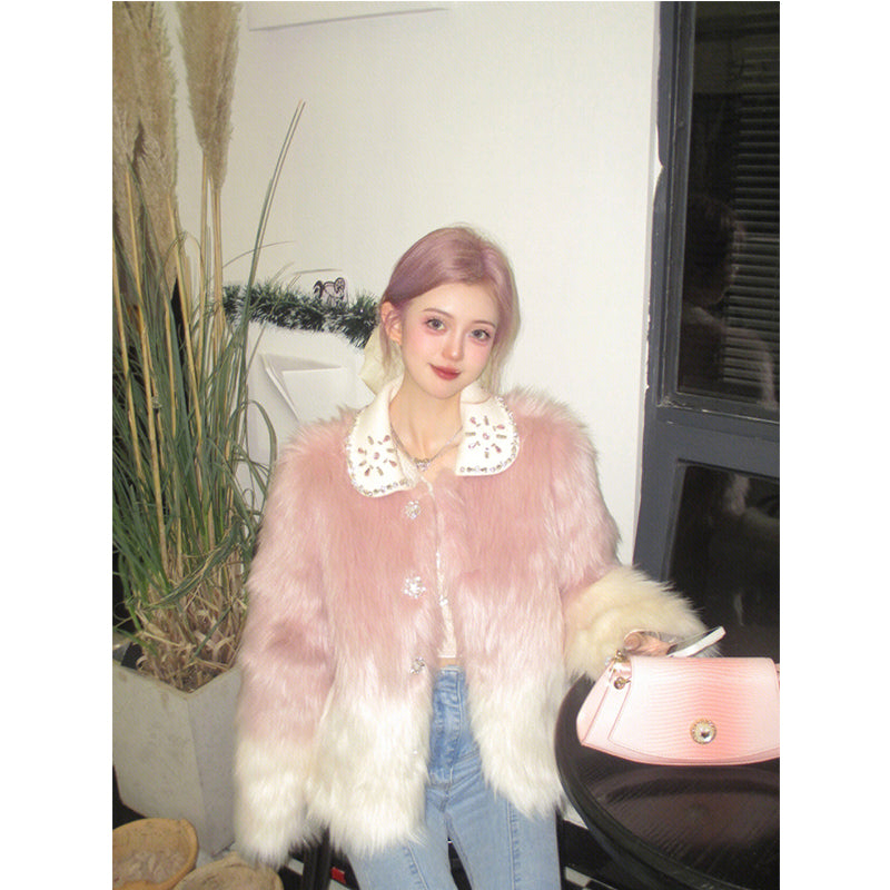 Detachable Collar Fur Coat