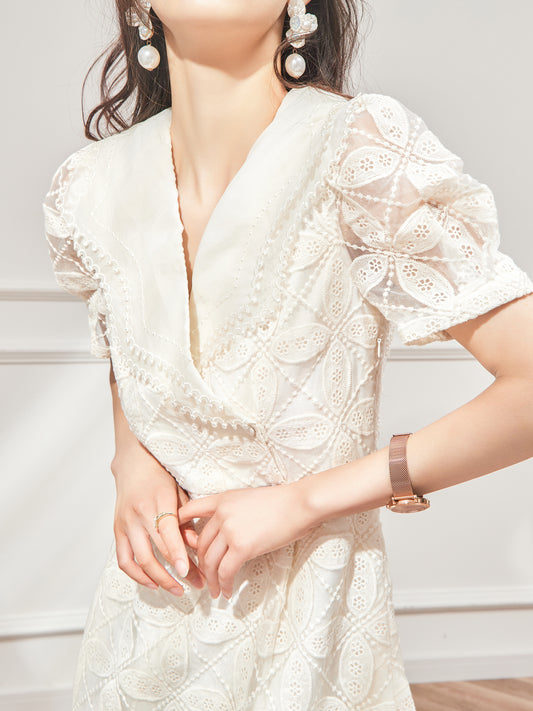 Royal Lace-Collar Summer Dress.