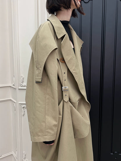 Double Breasted Buckle Strap Trench Coat
