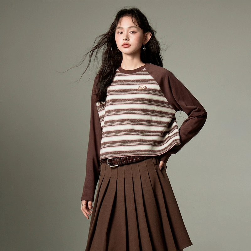 Dark Brown Retro - Raglan Sleeve Sweater