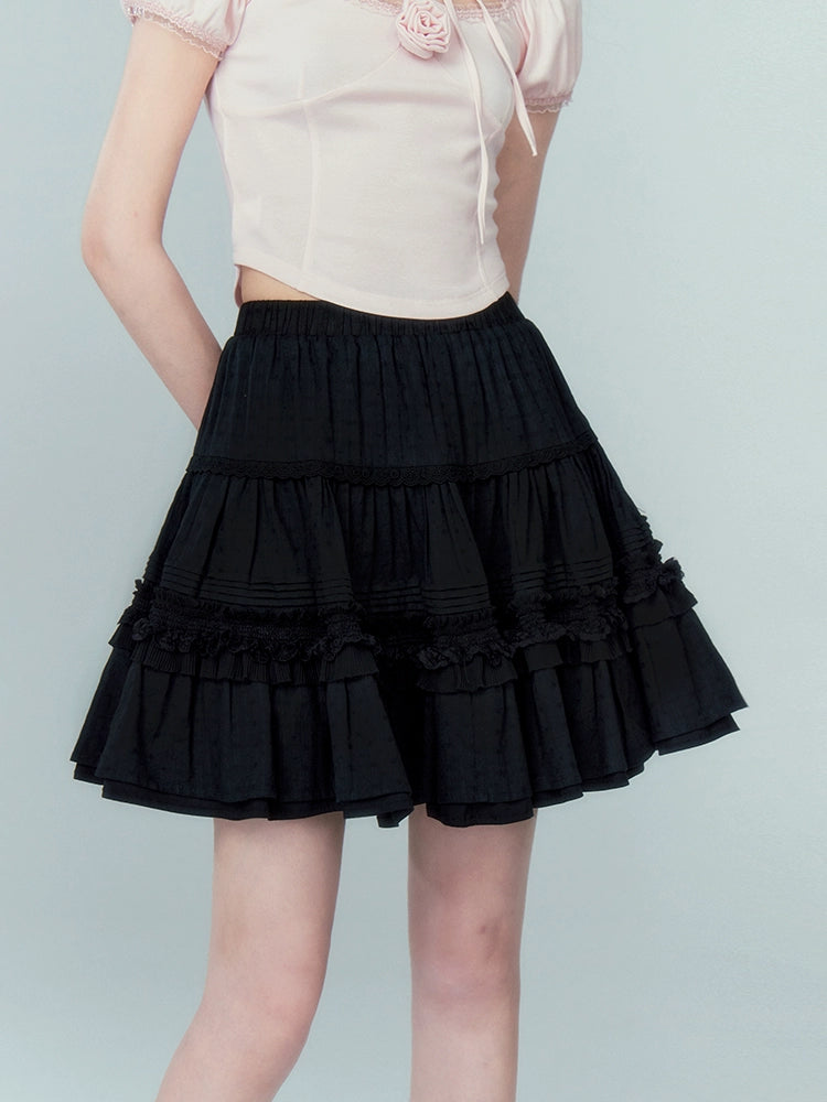 White Jacquard Lace - Fluffy Short Skirt