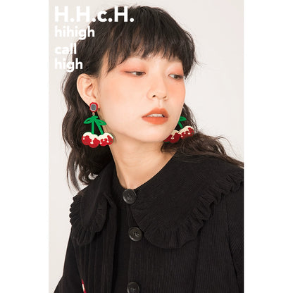 Japanese Cream Cherry Acrylic Earrings