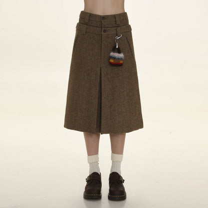 Coffee Color Double Waist Skirt