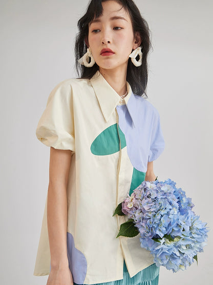 Lantian Flower Contrast Sleeve Shirt