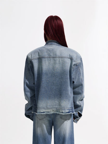 Ruffled Design - Casual Denim Jacket