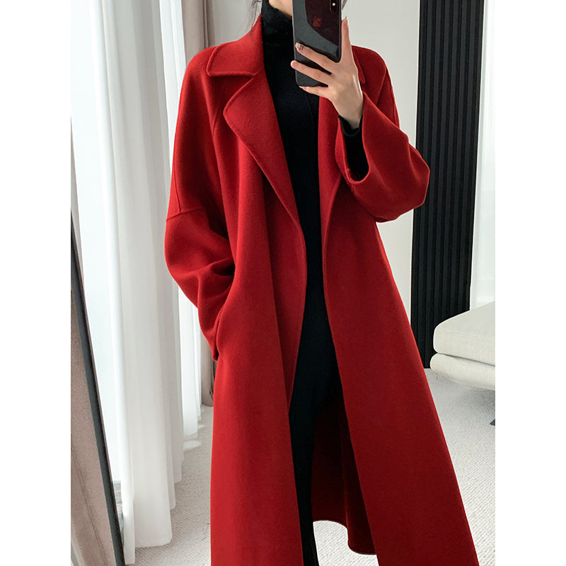 Red Hepburn Style Wool Coat