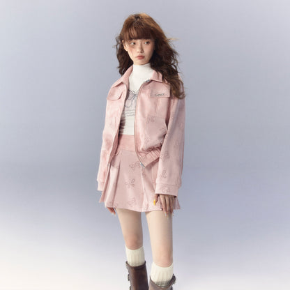 Pink Butterfly Leather Set: Jacket & Skirt