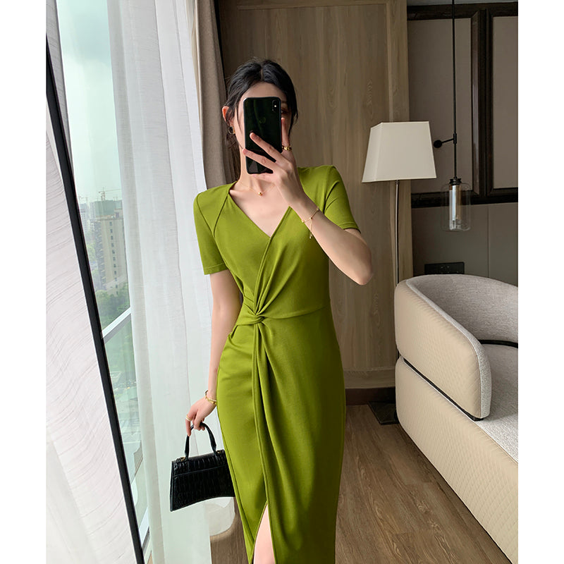 2023 Summer Green V-Neck Dress