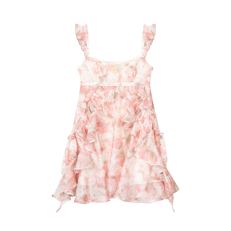 Peach Pink Fragmented Hem Dress