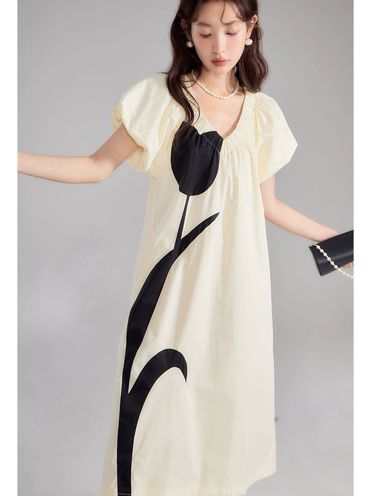 Cream Tulip V-Neck Dress