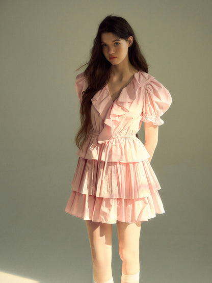 Pink Frilly Puff Sleeve Skirt