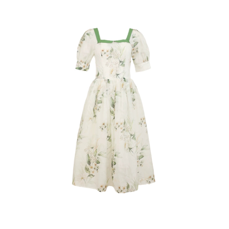 Moonlight Mountain Tea Retro Square Neck Dress