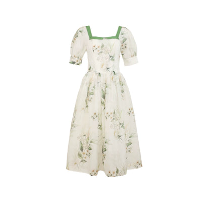 Moonlight Mountain Tea Retro Square Neck Dress